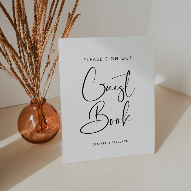 Elegant & Modern Black and White Guestbook Pedestal Sign (Creator Uploaded)