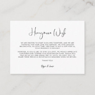 Elegant & Modern Black and White Honeymoon wish Enclosure Card