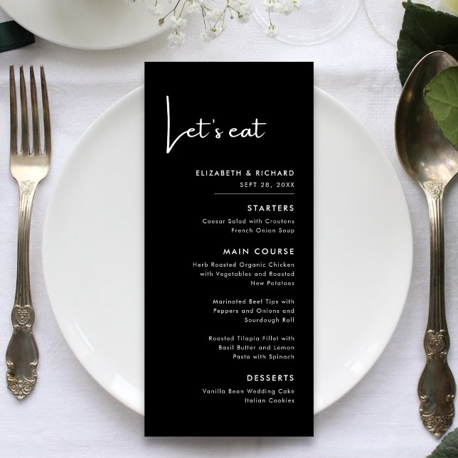 Elegant & Modern Black and White Let's eat Wedding Menu (Creator Uploaded)