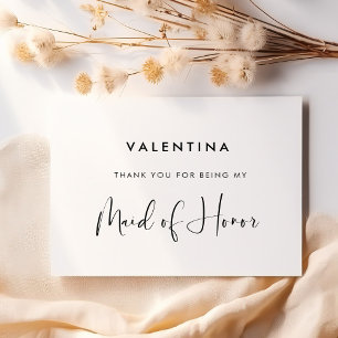 Elegant & Modern Black and White Maid of Honour Thank You Card