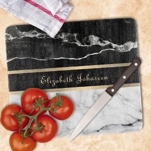 Elegant Modern Black and White Marble Gold Stripes Cutting Board