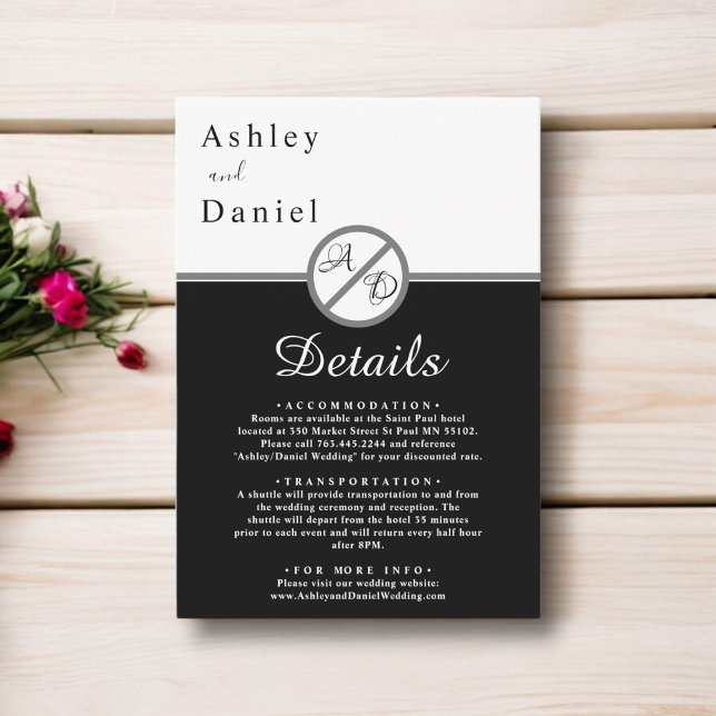 Elegant Modern Black And White Monogram Wedding Enclosure Card (Creator Uploaded)
