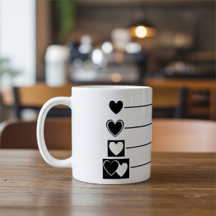 Elegant, Modern Black and White Mug with Hearts