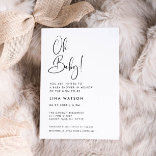 Elegant & Modern Black and White Oh Baby Invitation