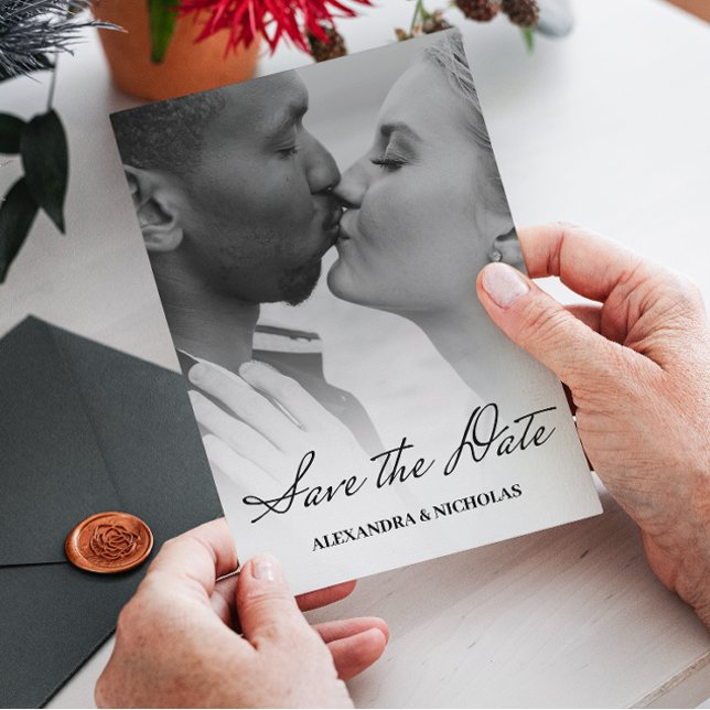 Elegant Modern Black And White Photo Save The Date (Creator Uploaded)