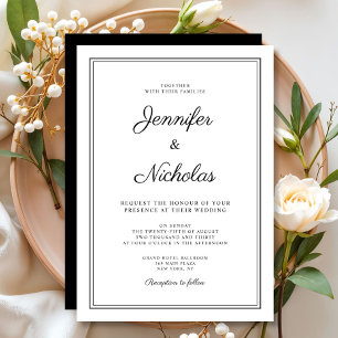 Elegant Modern Black And White Script Wedding Invitation