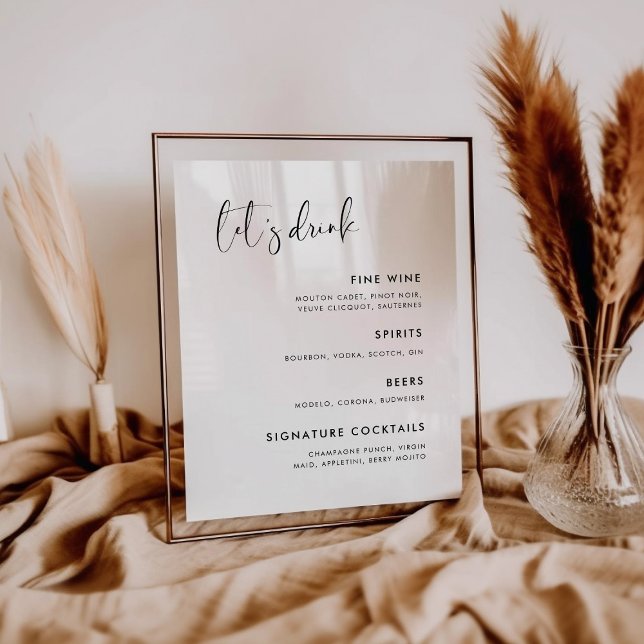 Elegant & Modern Black and White wedding Bar menu Poster (Creator Uploaded)