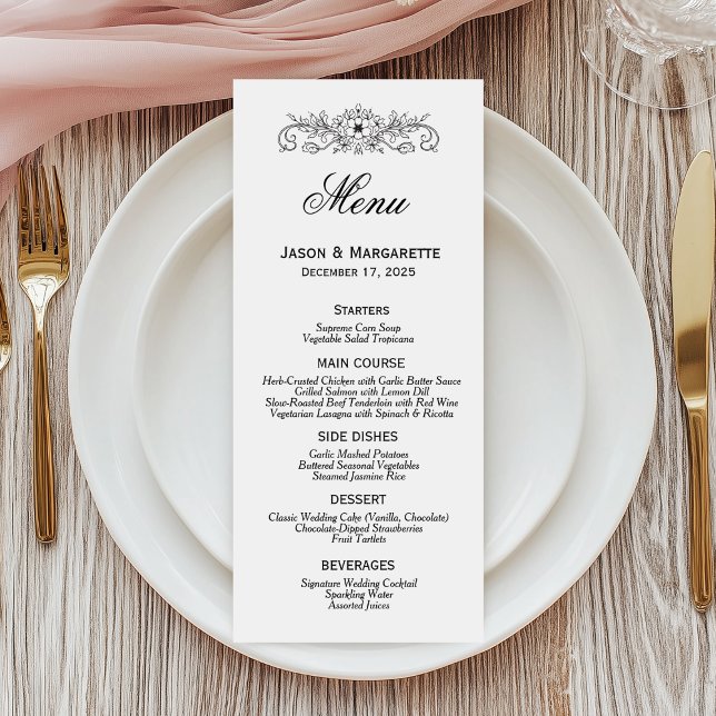 Elegant Modern Black and White Wedding Menu (Creator Uploaded)