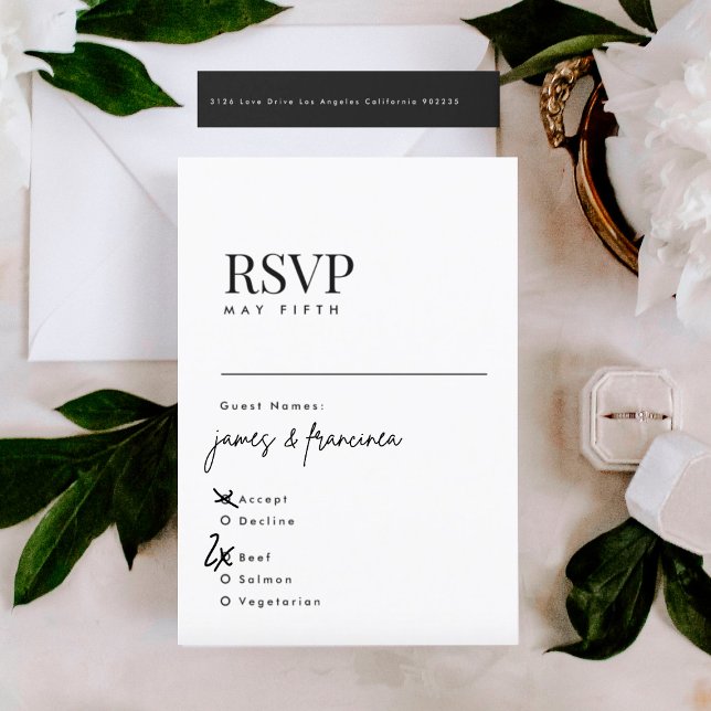 Elegant Modern Black and White Wedding Names RSVP Card (RSVP showcasing suite - additional items (bought separately))