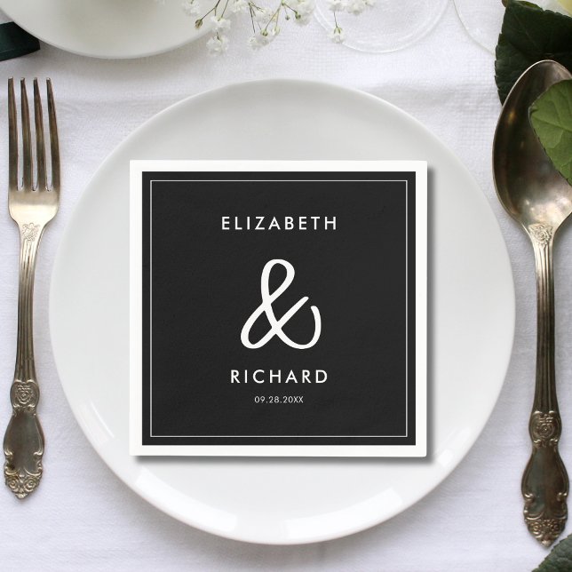 Elegant & Modern Black and White Wedding Napkin (Creator Uploaded)