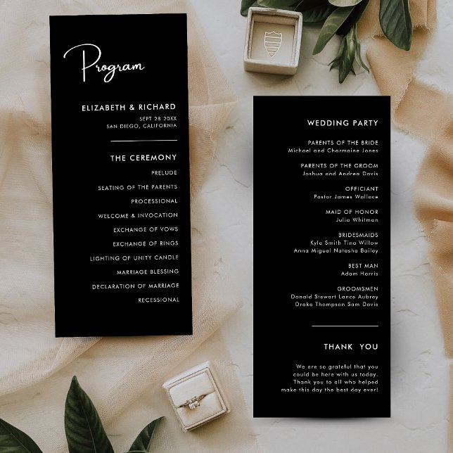 Elegant & Modern Black and White Wedding Program (Elegant modern black and white wedding program keeps guests informed with timeless style)