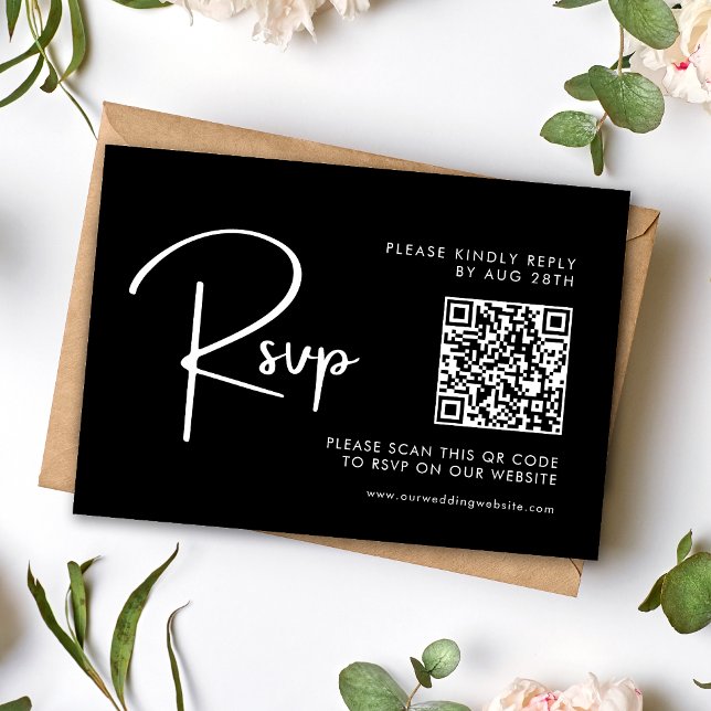 Elegant & Modern Black and White Wedding QR Code RSVP Card (Creator Uploaded)