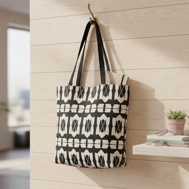 Elegant Modern Black & Beige Geometric Pattern Tote Bag (Creator Uploaded)