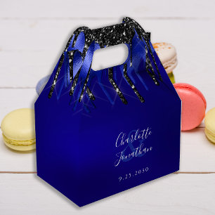 Elegant Modern Black Blue Glitter Drips Wedding Favour Box