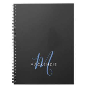 Elegant Modern Black Blue Script Monogram Notebook