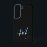 Elegant Modern Black Blue Script Monogram Samsung Galaxy Case<br><div class="desc">Elegant Modern Black Blue Script Monogram Phone Case.  An elegant blue script monogram combined with a clean white san-serif font makes for a contemporary look.</div>