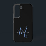 Elegant Modern Black Blue Script Monogram Samsung Galaxy Case<br><div class="desc">Elegant Modern Black Blue Script Monogram Phone Case.  An elegant blue script monogram combined with a clean white san-serif font makes for a contemporary look.</div>