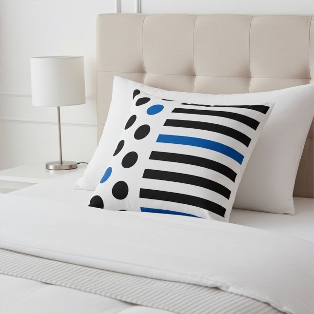 Elegant, Modern Black & Blue Stripes & Polka Dots  Cushion (Creator Uploaded)
