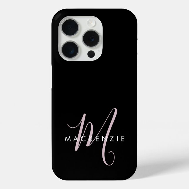 Elegant Modern Black Blush Pink Script Monogram Case-Mate iPhone Case (Back)