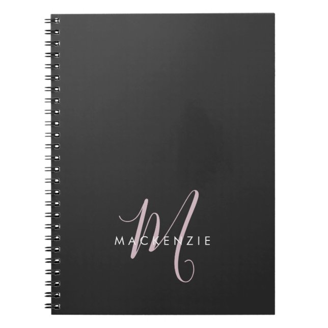 Elegant Modern Black Blush Pink Script Monogram Notebook (Front)