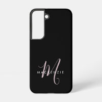 Elegant Modern Black Blush Pink Script Monogram