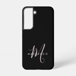 Elegant Modern Black Blush Pink Script Monogram Samsung Galaxy Case