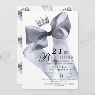 Elegant Modern Black Bow Birthday Party Invitation