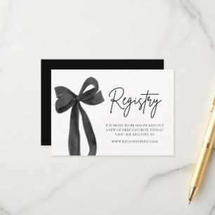 Elegant Modern Black Bow Bridal Shower Registry Enclosure Card