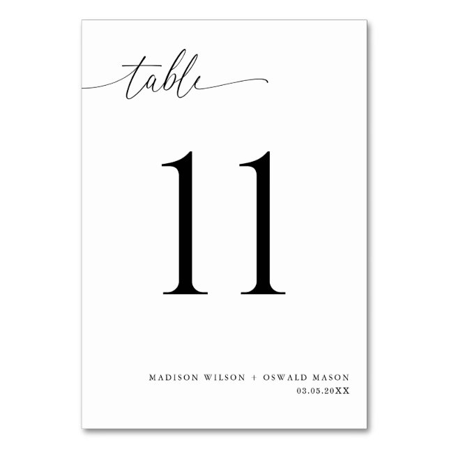 Elegant Modern Black Calligraphy Wedding 11 Table Number (Front)
