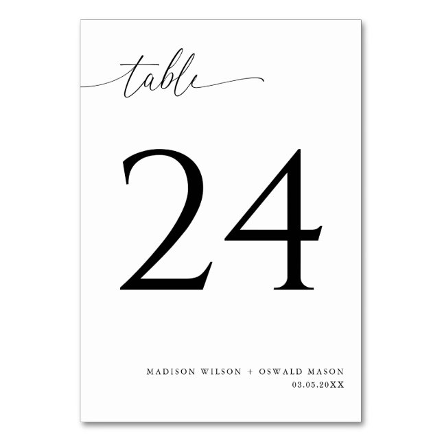 Elegant Modern Black Calligraphy Wedding 24 Table Number (Front)