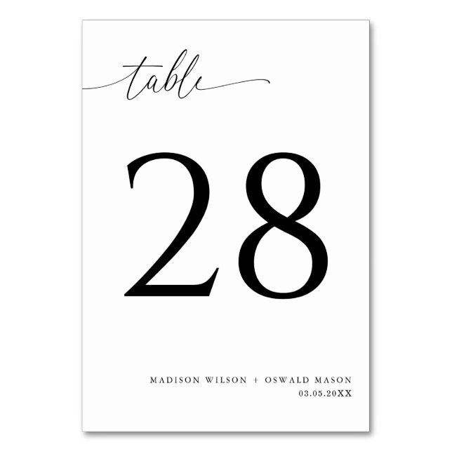 Elegant Modern Black Calligraphy Wedding 28 Table Number (Back)