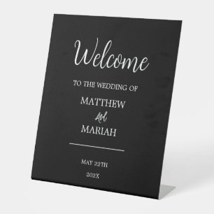 Elegant modern Black Calligraphy Wedding Welcome Pedestal Sign