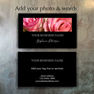 Elegant Modern Black Custom Floral Photo Template  Business Card