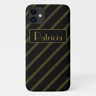 Elegant Modern Black Dotted Gold Lines Case-Mate iPhone Case