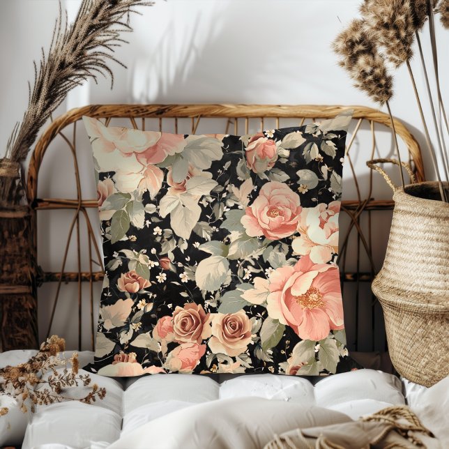 Elegant Modern Black Floral Pattern Cushion (Creator Uploaded)