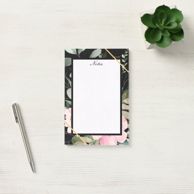 Elegant Modern Black Floral  Post-it Notes (Office)