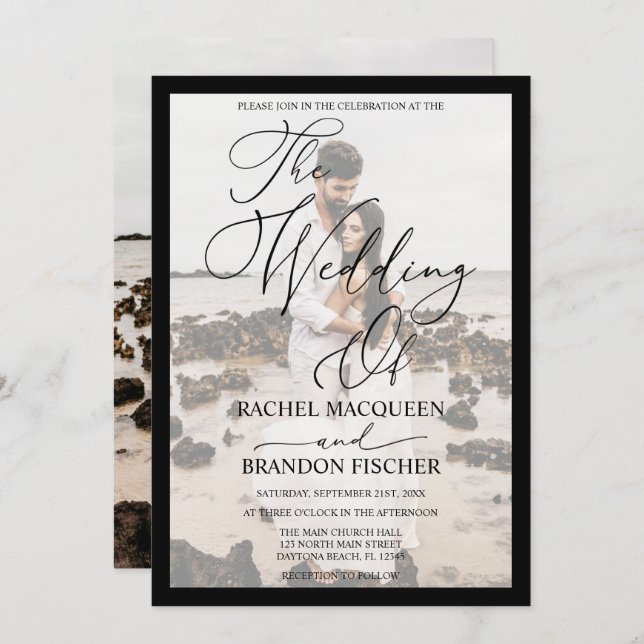 Elegant Modern Black Framed Couple Photo Wedding Invitation (Front/Back)