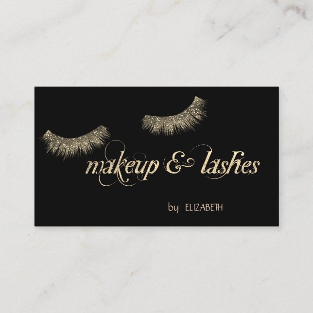 Elegant  Modern Black,Glitter Lashes,Makeup Business Card (Front)