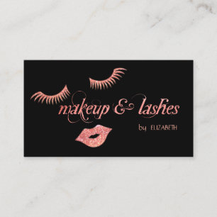 Elegant Modern Black,Glitter Lips,Lashes,Makeup Business Card