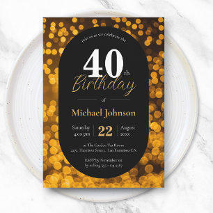 Elegant Modern Black Gold 40th Birthday Invitation