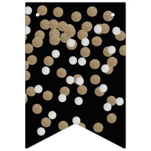 elegant modern Black Gold Confetti Holiday Party Bunting
