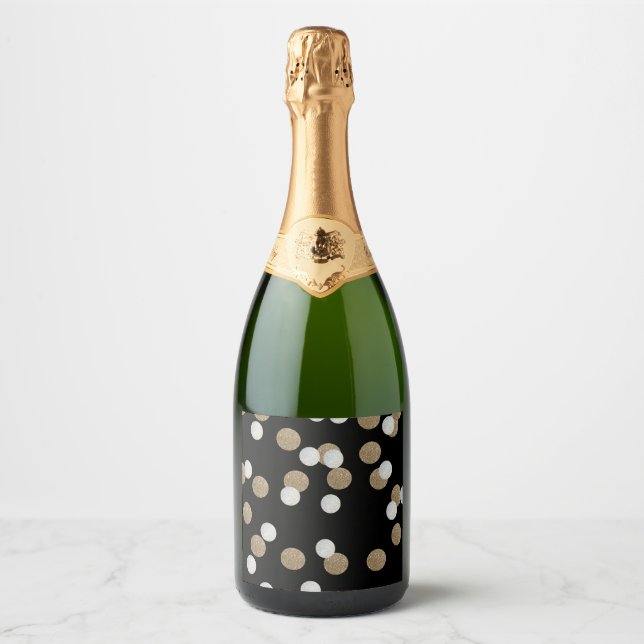 elegant modern Black Gold Confetti Holiday Party Sparkling Wine Label (Front)