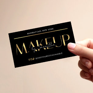 Elegant Modern Black & Gold Effect Makeup Artist Business Card