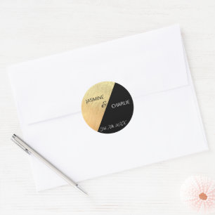 Elegant Modern Black & Gold Foil Wedding Classic Round Sticker