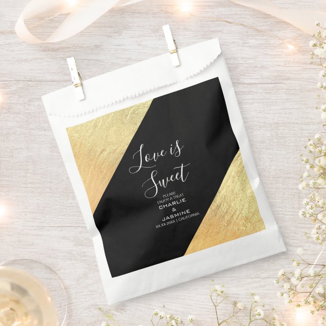 Elegant Modern Black & Gold Foil Wedding Favour Bags (Clipped)