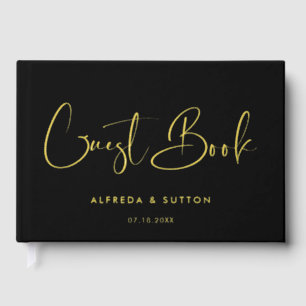 Elegant & modern black & Gold foil wedding Guest Book