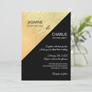 Elegant Modern Black & Gold Foil Wedding Invitation