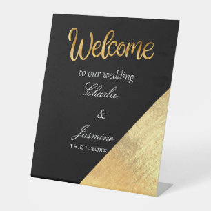 Elegant Modern Black & Gold Foil Wedding Pedestal Sign