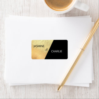 Elegant Modern Black & Gold Foil Wedding Return Label