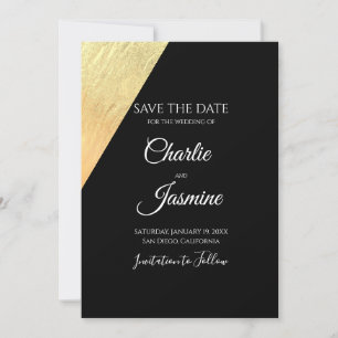 Elegant Modern Black & Gold Foil Wedding Save The Date